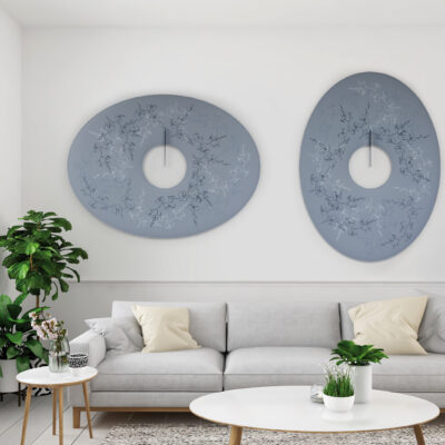 3d rendering. living room with empty picture frames and fireplace.